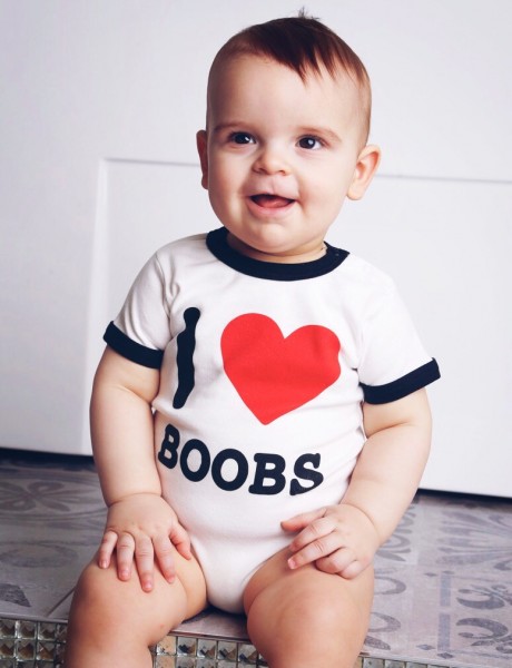 BABY Bodysuit - I LOVE BOOBS, weiß/schwarz