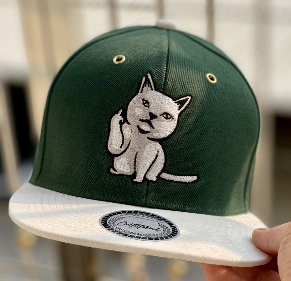Snapback Cap BAD CAT - MITTELFINGER, grün/weiß