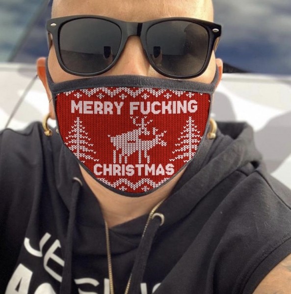 Nasen-Mund-Maske MERRY FUCKING CHRISTMAS, schwarz