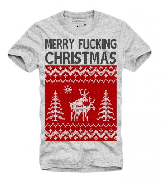 Shirt MERRY FUCKING CHRISTMAS, grau melange (Weihnachten, Xmas)