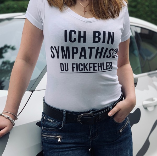Frauen-Shirt FICKFEHLER, weiß mit V-Ausschnitt