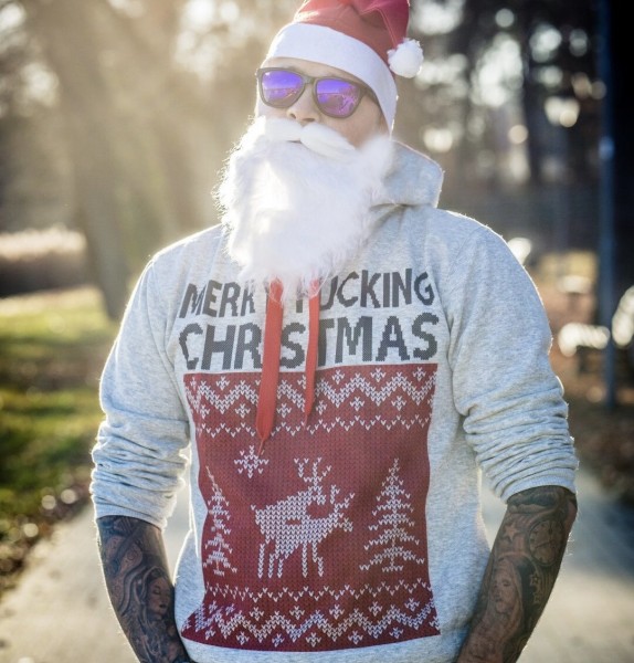 Hoodie, MERRY FUCKING CHRISTMAS, grau/rot (Weihnachten, Ugly Xmas)