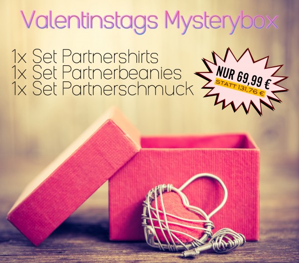 Valentins-Mystery-Set, je 2 Partner-Beanies/-Shirts &amp; -Schmuck